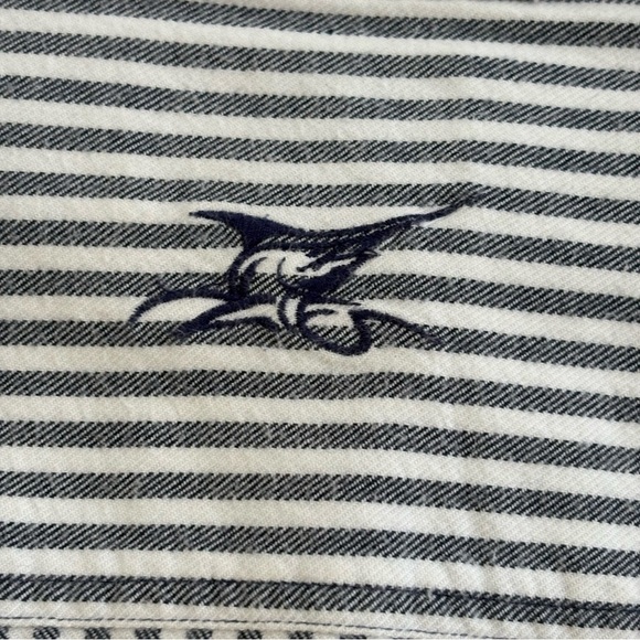 Madda Fella Castaway Striped Band Collar Shirt Mens L 100% Cotton Blue White - Picture 7 of 10